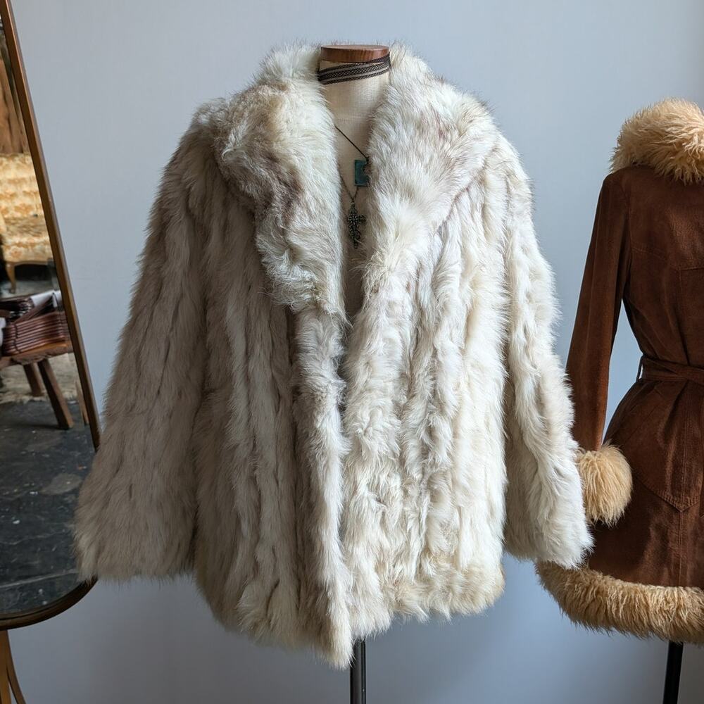 Vintage Leather Penny Lane Jacket Faux Fur Furry 70s Afghan Tapestry Trench Coat - Picture 4 of 16